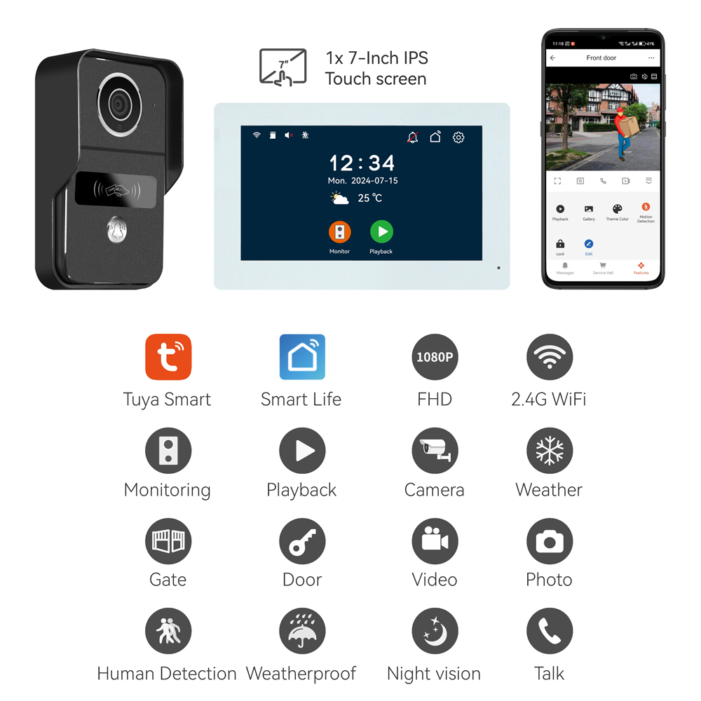 7Inch IPS Screen 2MP  Tuya APP - Wifi Doorbell Camera review and price
