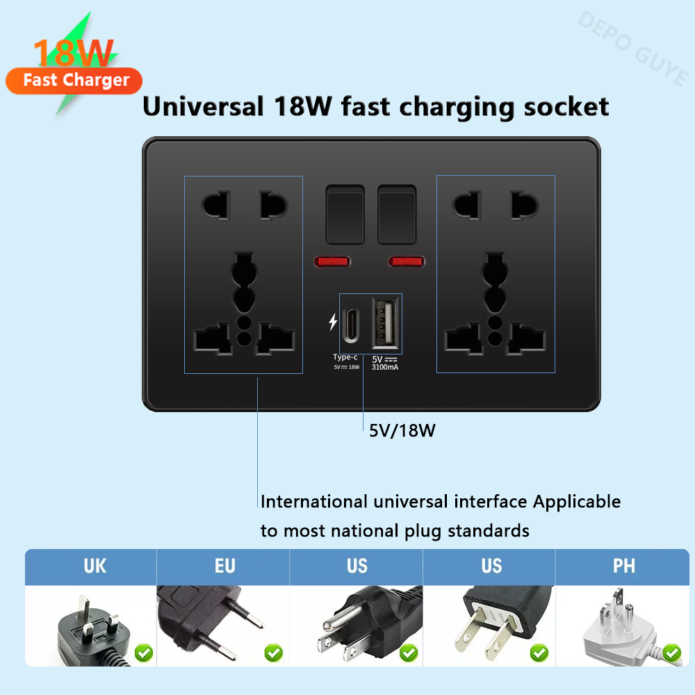 Universal Black USB Type-C 18W - Smart Wall Socket review and price