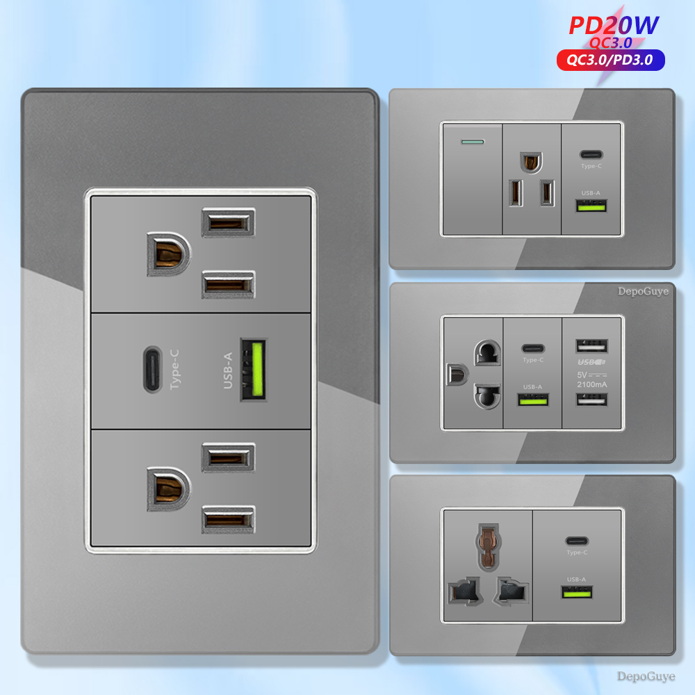 Grey Tempered Glass American U - Smart Wall Socket review and price