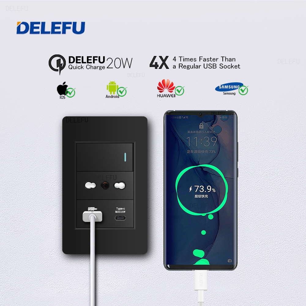 DELEFU Black Retardant PC Ital - Smart Wall Socket review and price